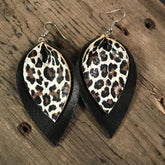 Double Layer Lepoard Cheetah Leather Teardrop Earrings